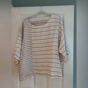 NWOT J. Jill Neutral Striped Linen Tunic - Beige & White XL